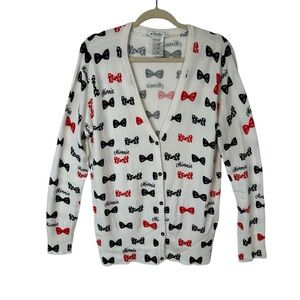 Disney Parks Minnie Mouse Bow Button Cardigan Sweater Womens Large CuteCore